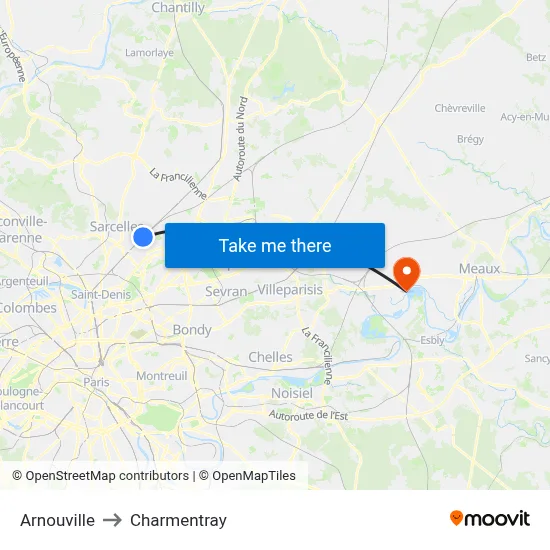 Arnouville to Charmentray map