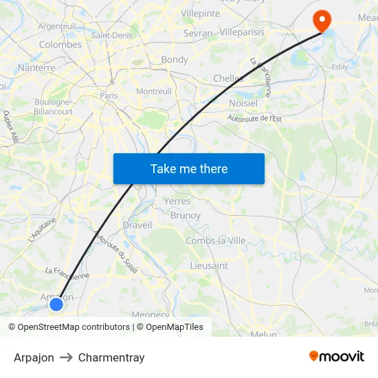 Arpajon to Charmentray map
