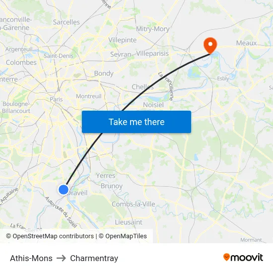 Athis-Mons to Charmentray map