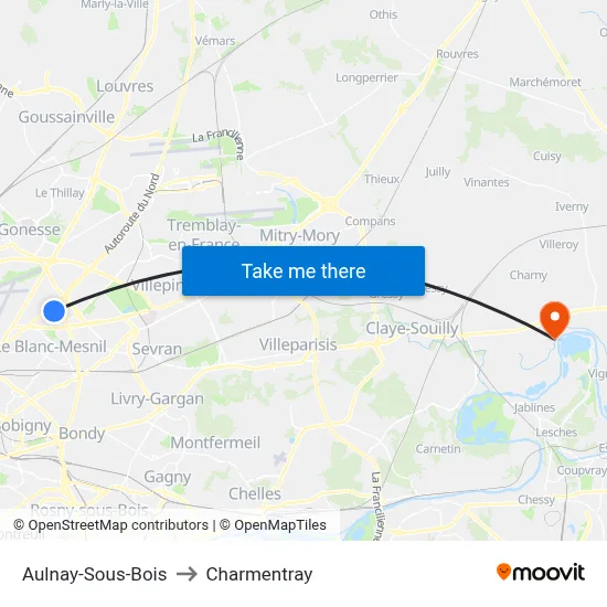 Aulnay-Sous-Bois to Charmentray map