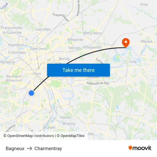 Bagneux to Charmentray map
