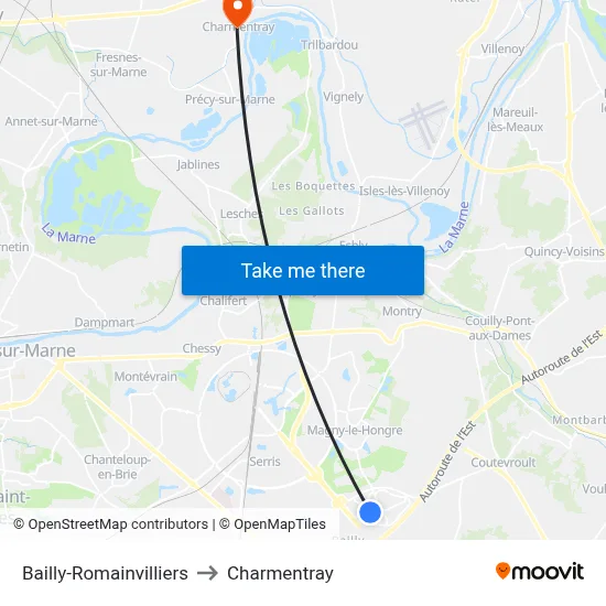 Bailly-Romainvilliers to Charmentray map