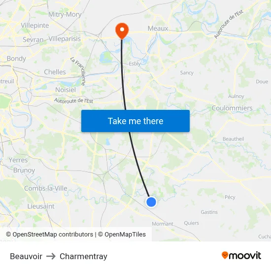 Beauvoir to Charmentray map