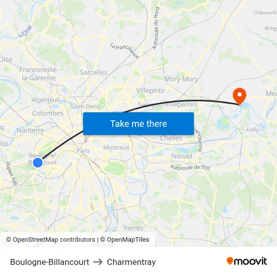 Boulogne-Billancourt to Charmentray map
