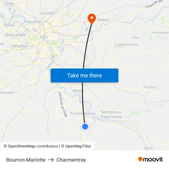 Bourron-Marlotte to Charmentray map