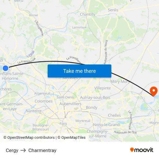 Cergy to Charmentray map