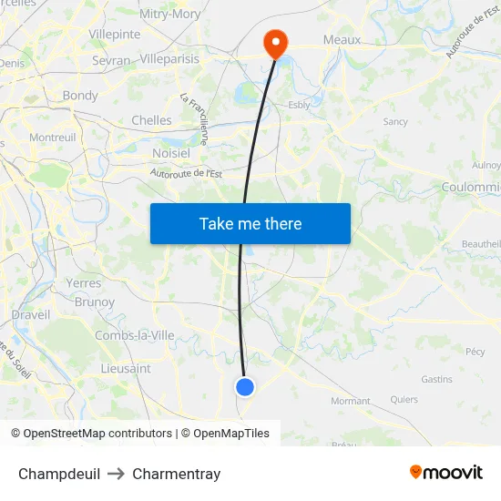 Champdeuil to Charmentray map