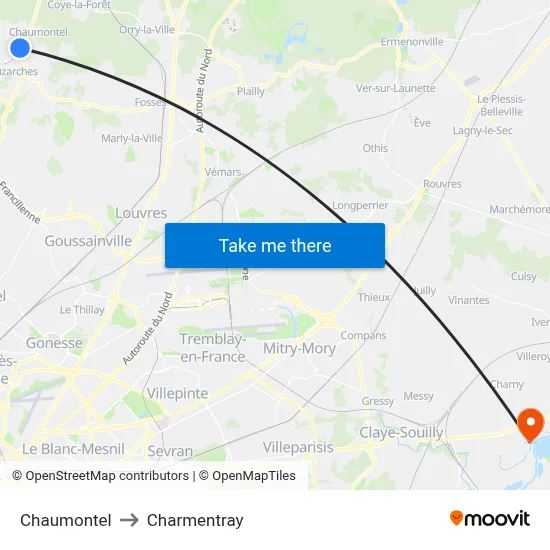 Chaumontel to Charmentray map