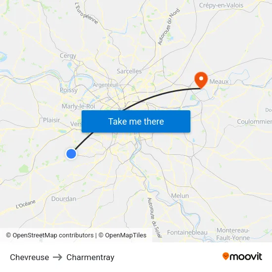 Chevreuse to Charmentray map