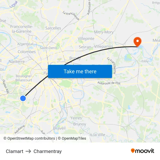 Clamart to Charmentray map