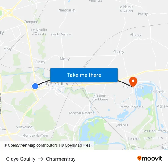 Claye-Souilly to Charmentray map