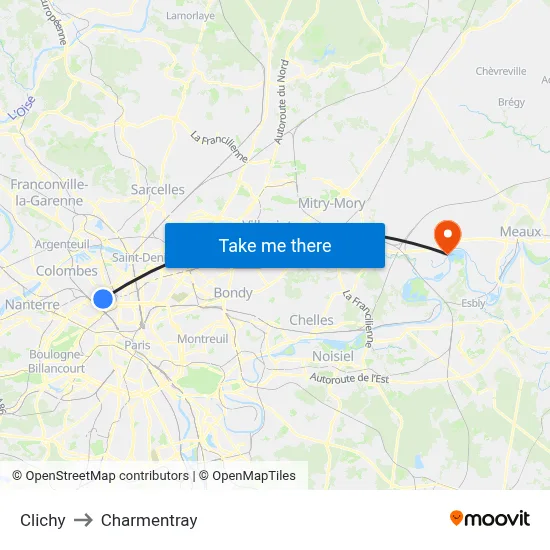 Clichy to Charmentray map