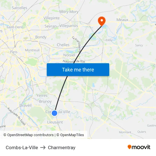 Combs-La-Ville to Charmentray map