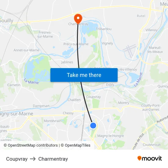 Coupvray to Charmentray map
