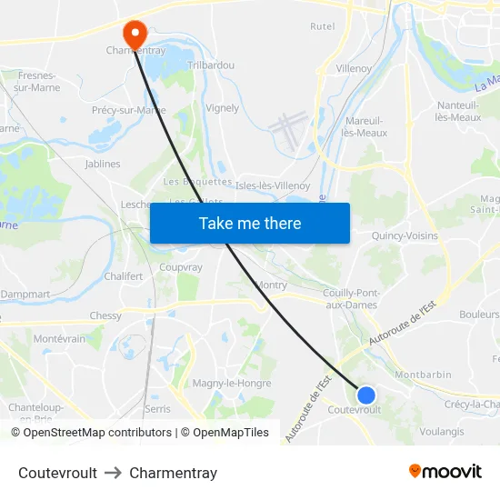 Coutevroult to Charmentray map