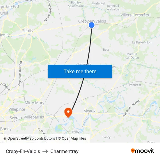 Crepy-En-Valois to Charmentray map