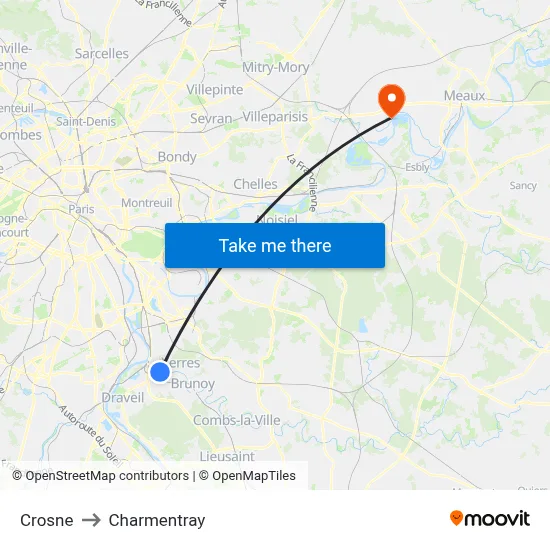 Crosne to Charmentray map
