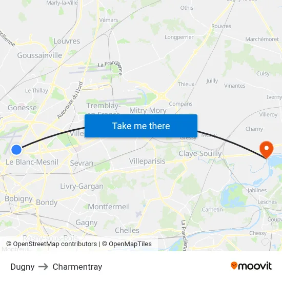 Dugny to Charmentray map