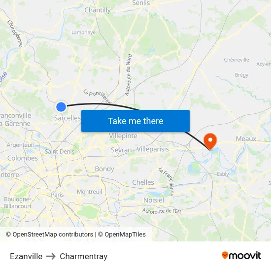 Ezanville to Charmentray map