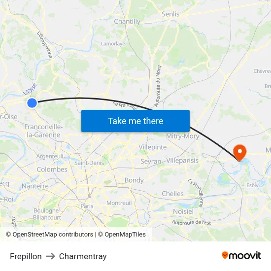 Frepillon to Charmentray map