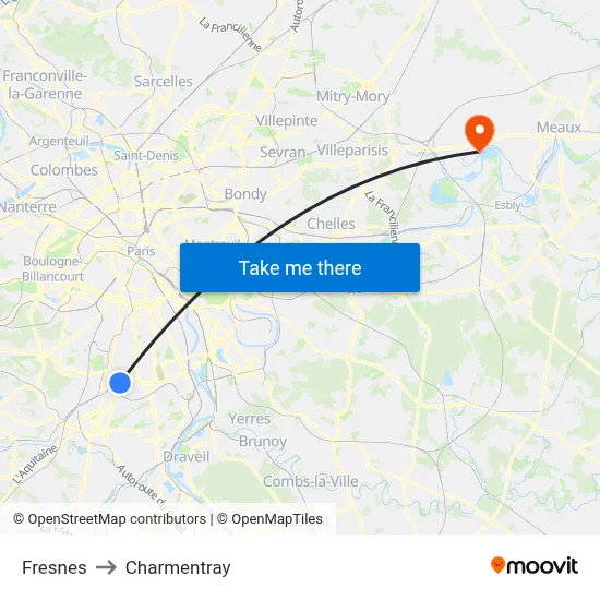 Fresnes to Charmentray map