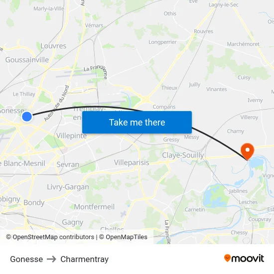 Gonesse to Charmentray map