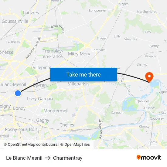 Le Blanc-Mesnil to Charmentray map