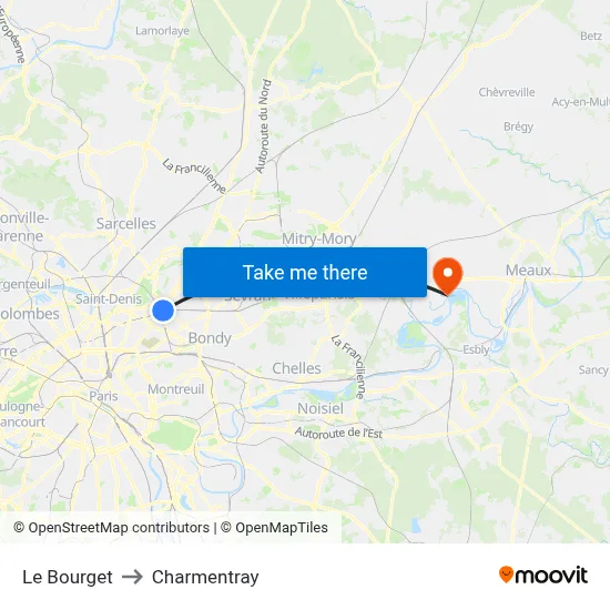 Le Bourget to Charmentray map