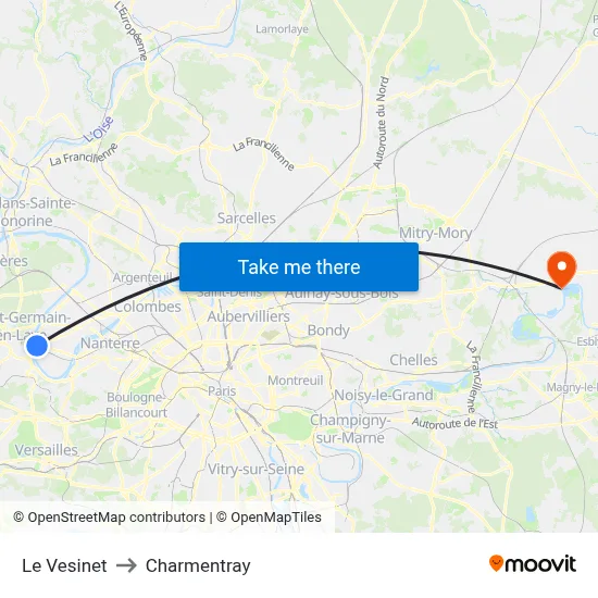 Le Vesinet to Charmentray map