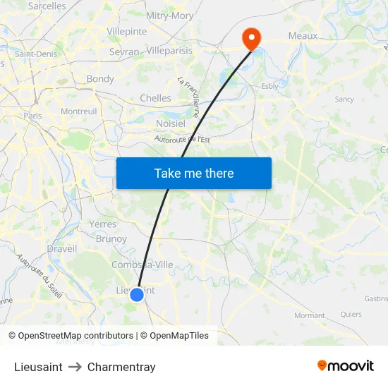 Lieusaint to Charmentray map