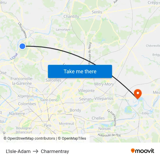 L'Isle-Adam to Charmentray map