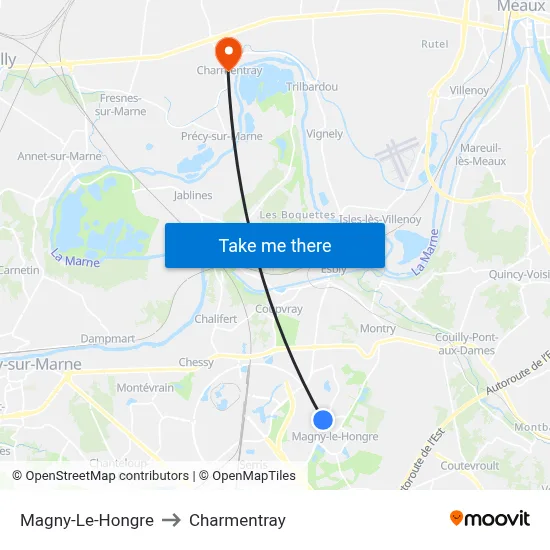 Magny-Le-Hongre to Charmentray map