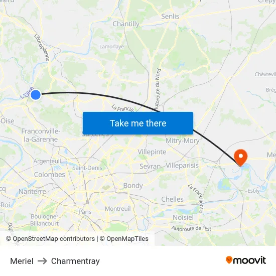 Meriel to Charmentray map