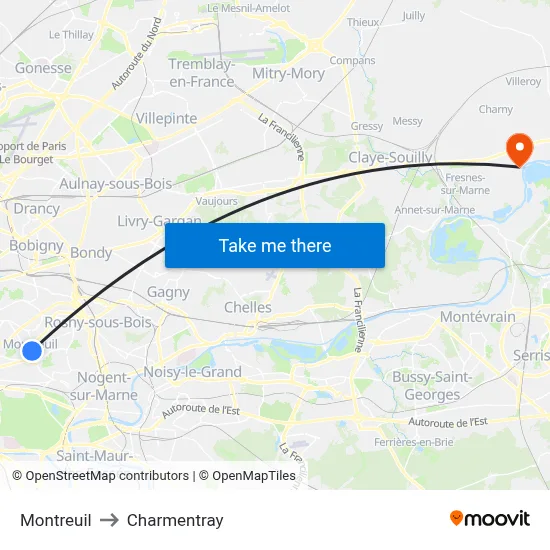 Montreuil to Charmentray map