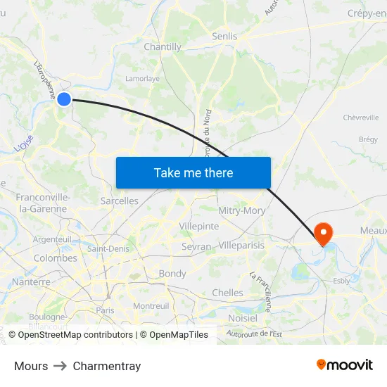 Mours to Charmentray map