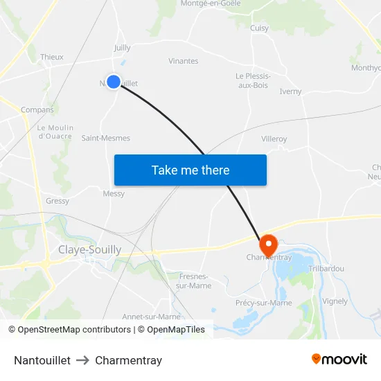 Nantouillet to Charmentray map