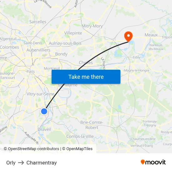 Orly to Charmentray map