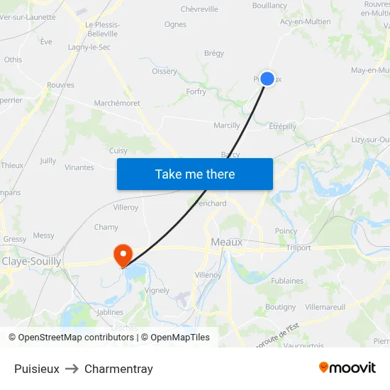 Puisieux to Charmentray map