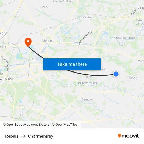 Rebais to Charmentray map