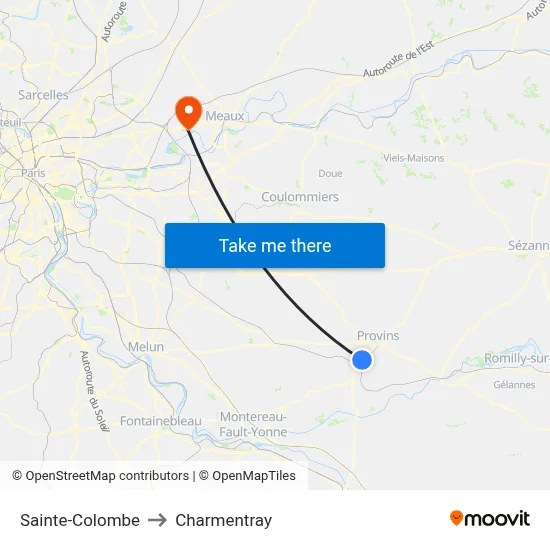 Sainte-Colombe to Charmentray map