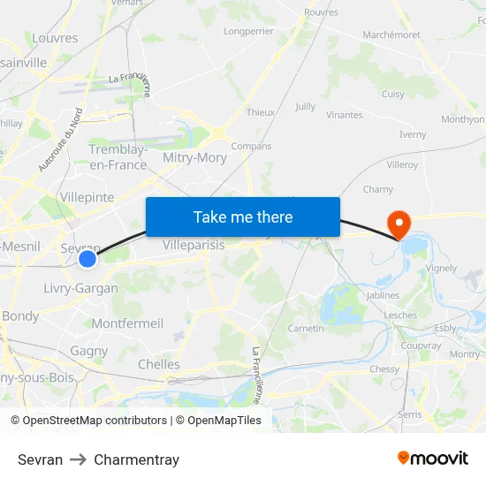 Sevran to Charmentray map