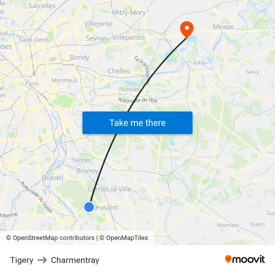 Tigery to Charmentray map