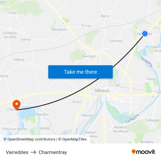 Varreddes to Charmentray map