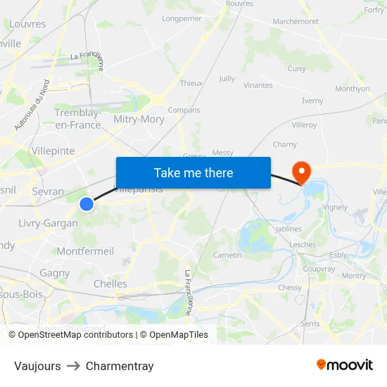 Vaujours to Charmentray map