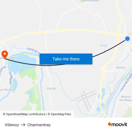 Villenoy to Charmentray map
