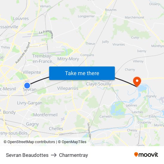 Sevran Beaudottes to Charmentray map