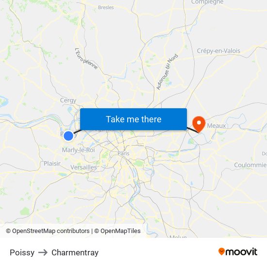 Poissy to Charmentray map