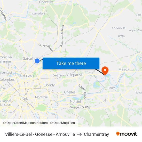 Villiers-Le-Bel - Gonesse - Arnouville to Charmentray map