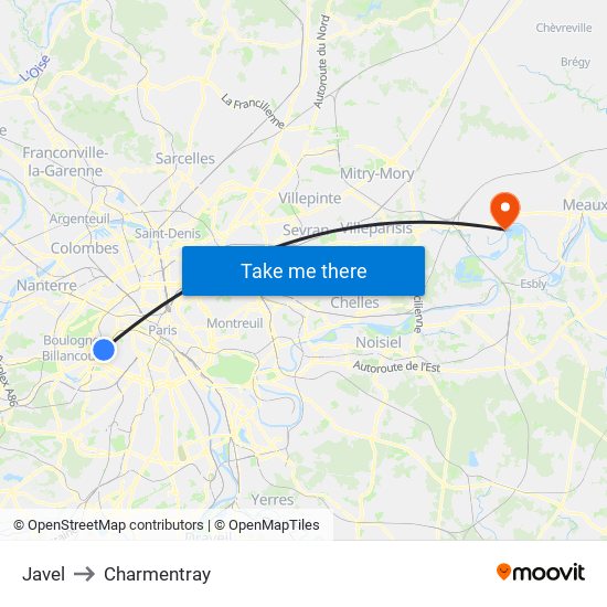 Javel to Charmentray map