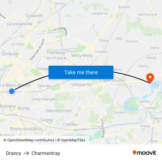 Drancy to Charmentray map